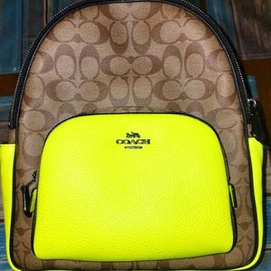 Coach khaki and lime signature court backpack